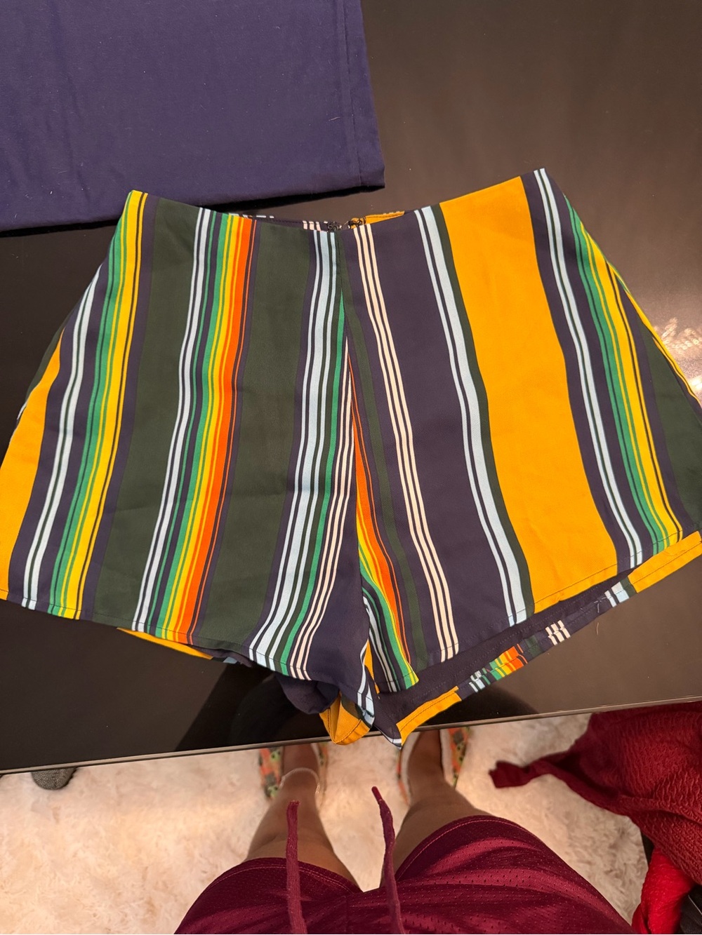 Windsor Multicolor Striped High-Waist Shorts — Yellow, Green & Navy